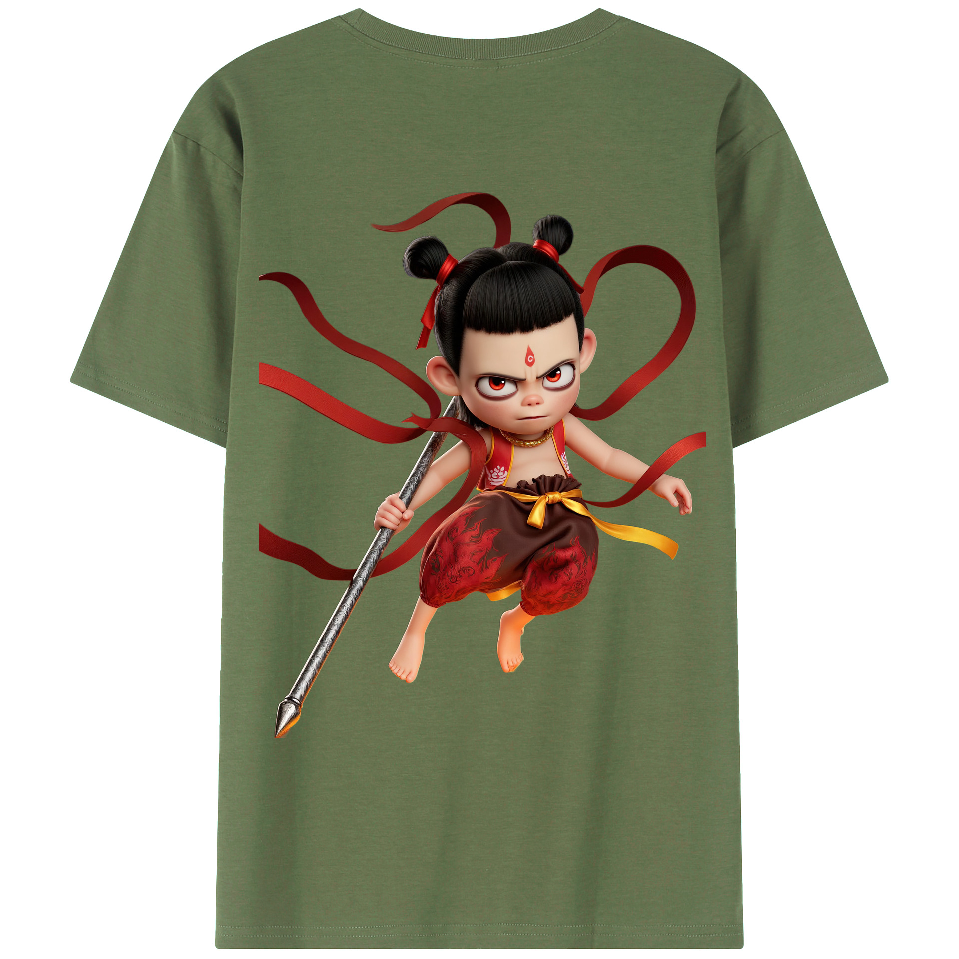 （画像用） Ne Zha 2 ナタ 魔童の大暴れ 綿100％ メンズ半袖Tシャツ（バックプリント） 通気性